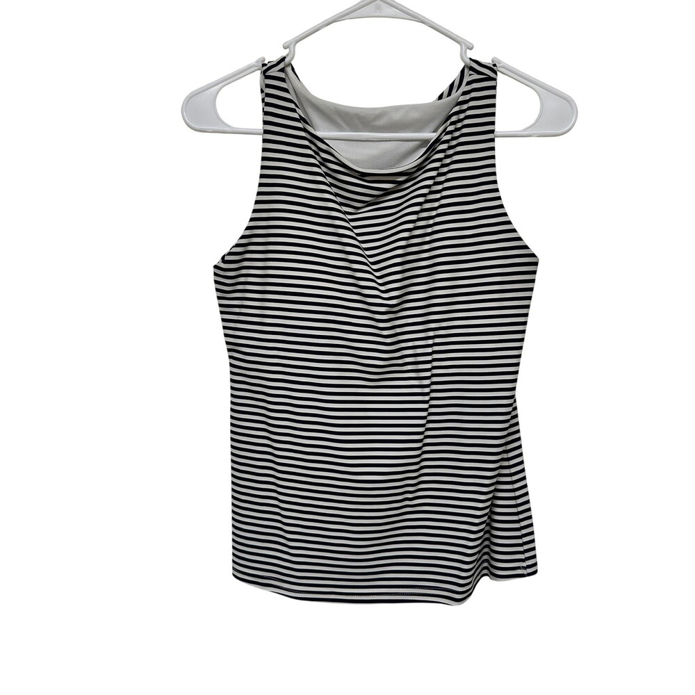 Lime Ricki Women's Navy Blue White Striped Tankini Top Size M